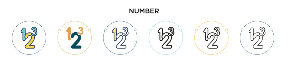 Wall Mural - number icon in filled, thin line, outline and stroke style. vector illustration of two colored and b