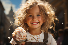 Portrait Of Exciting Preschool Child With Ice Cream In Summer