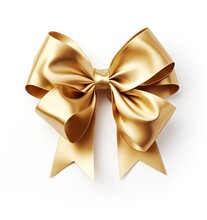 Gold Gift Bow Isolated On White Created With Generative AI Technology
