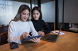 © EduLife Photos - Two female students study together in the library, learning and preparing for university exam