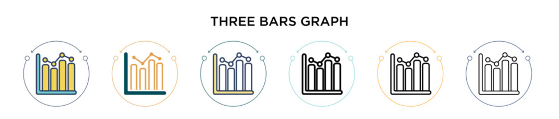 Wall Mural - Three bars graph icon in filled, thin line, outline and stroke style. Vector illustration of two colored and black three bars graph vector icons designs can be used for mobile, ui, web