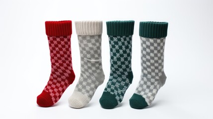 Wall Mural - warm woolen winter sock knitted isolated on white background, Socks for Christmas, holiday time or cold winter created with Generative AI technology