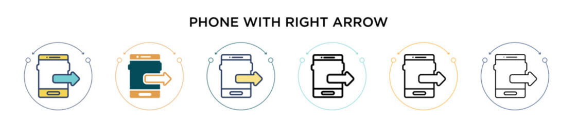 Wall Mural - phone with right arrow icon in filled, thin line, outline and stroke style. vector illustration of t