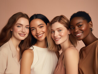portrait of beautiful cheerful multiethnic women