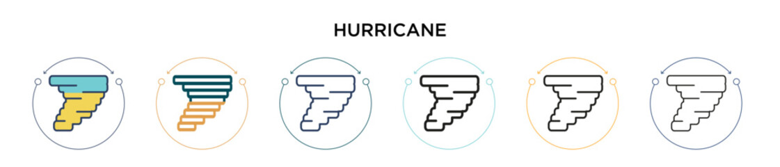 Wall Mural - Hurricane icon in filled, thin line, outline and stroke style. Vector illustration of two colored and black hurricane vector icons designs can be used for mobile, ui, web