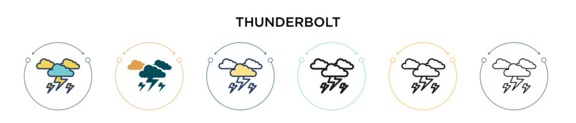 Canvas Print - Thunderbolt icon in filled, thin line, outline and stroke style. Vector illustration of two colored and black thunderbolt vector icons designs can be used for mobile, ui, web