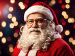 Christmas, holidays and people concept - close up of santa claus in glasses winking over red lights background, Generative AI