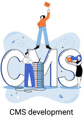Wall Mural - digital content management system, cms development software metaphor. information system or computer