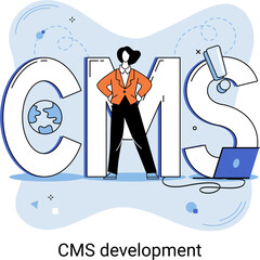 Wall Mural - digital content management system, cms development software metaphor. information system or computer