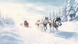 Sled dog Siberian husky is driving a sled through a winter snow-covered forest created with Generative AI technology