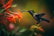 A vibrant hummingbird sipping nectar from a honeysuckle flower. Generative AI