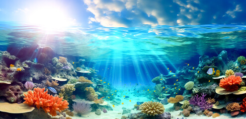 Wall Mural - Ocean coral reef underwater. Sea world under water background