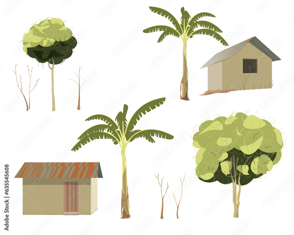 African Village and Nature Set Stock Vector | Adobe Stock