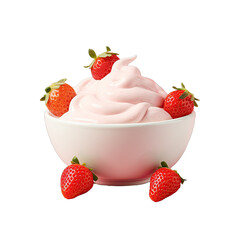 Wall Mural - Tasty strawberry yogurt in a bowl on a isolated in transparent background