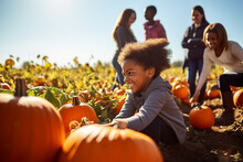 Black Family Picking Pumpkins On An Autumn Sunny Day, Big Beautiful Pumpkin, Go Pick Pumpkins, Pumpkin Patch