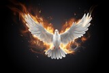 Fototapeta  - Pentecost background with flying dove and fire.