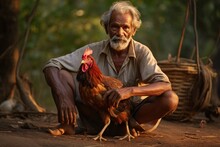 Indian Village Man With Hen.