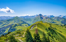 Hiking Trail From Rinderberg Top Gondola Station To Horneggli. Gstaad, Switzerland