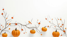 Pumpkins And Branch On The White Background