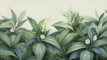 Tropical Plants In The Style Of Frescoes, Motley Grass.