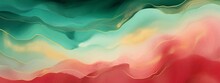 Abstract Watercolor Paint Background Illustration - Red And Green Color And Golden Lines, With Liquid Fluid Marbled Paper Texture Banner Texture, Generative Ai