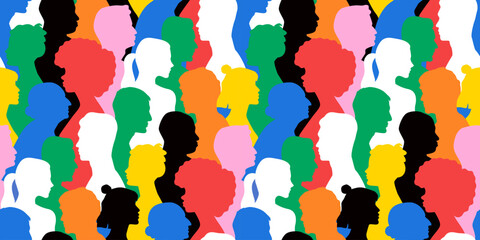 Wall Mural - colorful diverse people crowd abstract art seamless pattern. multi-ethnic community, big cultural di