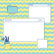 Welcome Back! Back to School computer themed Template. Three blank spaces to add text or pictures. Cute pencil cup holder character.
