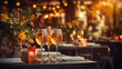 Elegant and select restaurant table Wine Glass and appetizers, on the bar table Soft light and romantic atmosphere dinner wedding service menue	