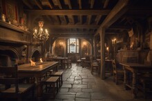 An Image Depicting A Medieval Tavern In Europe. Generative AI