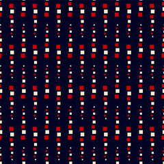 Wall Mural - Small red and white squares isolated on a dark blue background. Geometric seamless pattern. Vector simple flat graphic illustration. Texture.