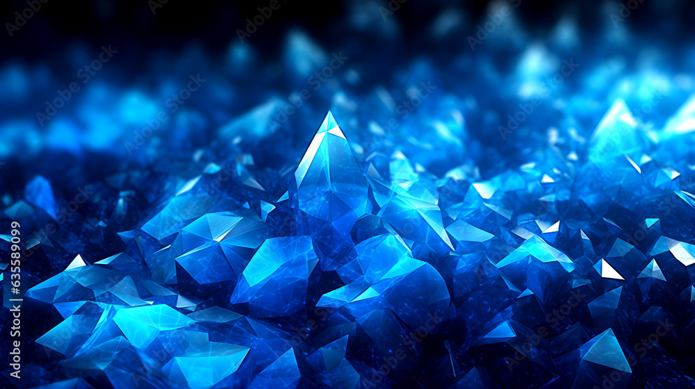 Blue crystals on black background wallpaper in the style of realistic ...