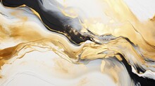 Liquid Waves And Stains. Gold Abstract Fluid Art. Acrylic And Oil Paint Flow Monochrome.