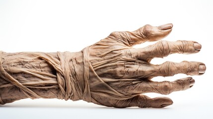 Mummy hand on white background.