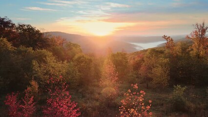 Wall Mural - Amazing Arkansas ozark mountain scenic overlook in fall with autumn colored forest via aerial viewpoint