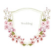 Watercolor Crest with Cherry Flowers on the white Background. Wedding Design.