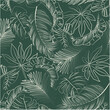 Tropical pattern. Elegant seamless pattern with green lines, hand drawn tropical leaves and flowers. Vintage green background. Vector