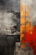 © DailyStock - A Painting of Dark grey and orange abstract painting with a Lines faded Wall Art