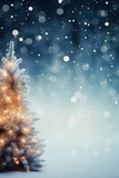 Fototapeta Londyn - Christmas winter blurred background (vertical image). Christmas tree with snow decorated with garland lights, festive background. Vertical screen background. New year winter art design, widescreen hol
