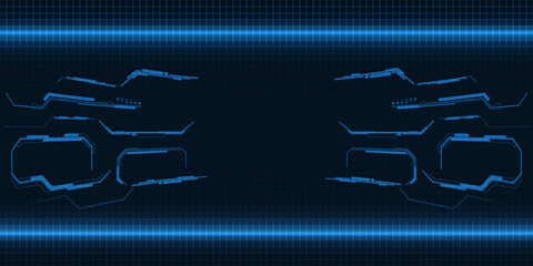 Wall Mural - Vector illustration of futuristic digtal hi-tech horizontal layout for showcase and backgrond with tech circuit neon line and grid plane.Futuristic digital technology concepts.
