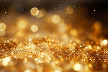 Golden Glitter Texture Christmas Abstract Background, Gold Glitter Defocused Abstract Background, Golden Rain, Magic Gold Dust And Glare, Generative Ai