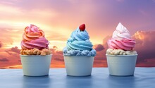 Four Various Colored Ice Cream In A Cup Generative AI