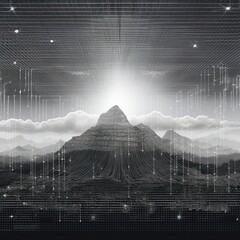 Wall Mural - Modern Black and White Landscape Illustration of a montain