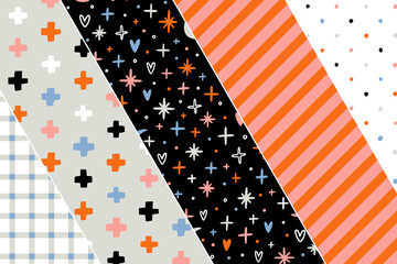 Cute abstract doodle vector patterns set