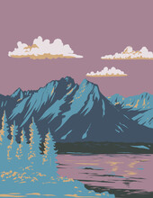 WPA Poster Art Of Jackson Lake Located In Grand Teton National Park In Wyoming United States Of America USA Done In Works Project Administration Or Art Deco Style.
