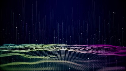 Wall Mural - abstract waving particle technology big data background design. wave moving dots flow particles, hi-