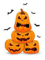 Sticker - Halloween Pumpkin banner on whte background. Main symbol of the Happy Halloween holiday. Orange pumpkins stand on top of each other with smile for your design holiday Halloween.