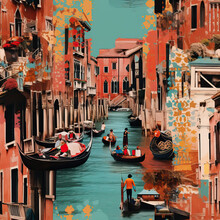 Venice Travel Collage Moodboard Art Repeat Pattern