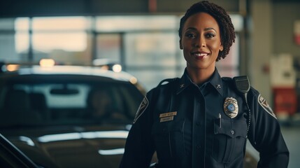 Black african american female police officer woman smiling