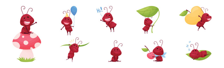 Poster - Cute Little Ant Baby Doing Various Activities Vector Set