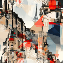 Travel Paris France Collage Abstract Repeat Pattern Moodboard